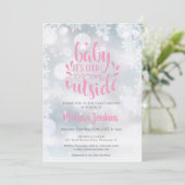 ベビー外は寒い女の子の冬の赤ちゃんシャワー 招待状 (スタンド正面)