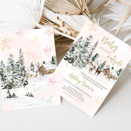 ベビー外は寒い女の子の冬の赤ちゃんシャワー 招待状