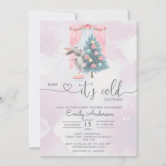 ベビー外は寒い女の子の冬の赤ちゃんシャワー 招待状 (正面)