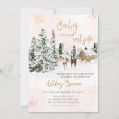ベビー外は寒い女の子の冬の赤ちゃんシャワー 招待状 (正面)