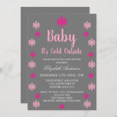 ベビー外は寒い女の子の冬の赤ちゃんシャワー 招待状 (正面/裏面)