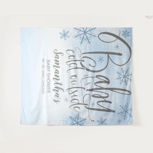 ベビー外は寒い男の子のシャワー背景 タペストリー (正面(横))