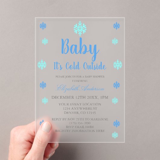 ベビー外は寒い男の子の冬の赤ちゃんシャワー アクリル招待状 (インサイチュ (ポータブル))