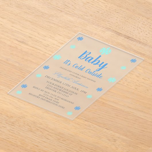 ベビー外は寒い男の子の冬の赤ちゃんシャワー アクリル招待状 (レイダウン)