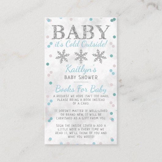 ベビー外は寒い男の子の冬の赤ちゃんシャワー エンクロージャーカード (正面)