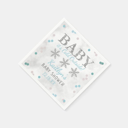 ベビー外は寒い男の子の冬の赤ちゃんシャワー スタンダードカクテルナプキン (角)