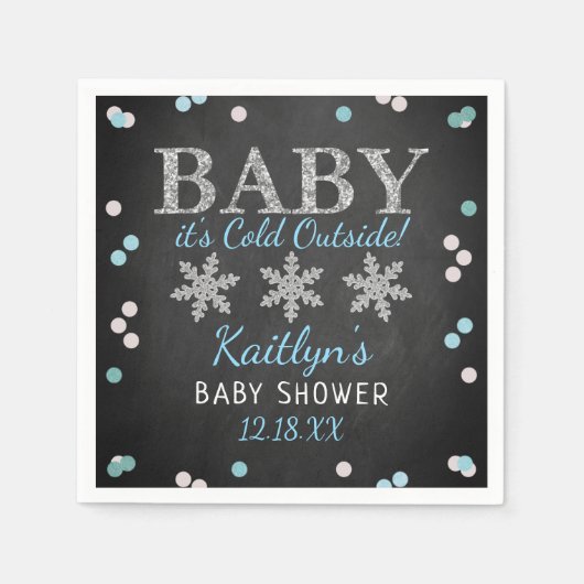 ベビー外は寒い男の子の冬の赤ちゃんシャワー スタンダードカクテルナプキン (正面)