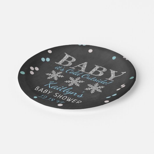 ベビー外は寒い男の子の冬の赤ちゃんシャワー ペーパープレート (アングル)