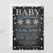 ベビー外は寒い男の子の冬の赤ちゃんシャワー 招待状 (正面)