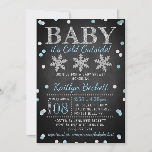 ベビー外は寒い男の子の冬の赤ちゃんシャワー 招待状 (正面)