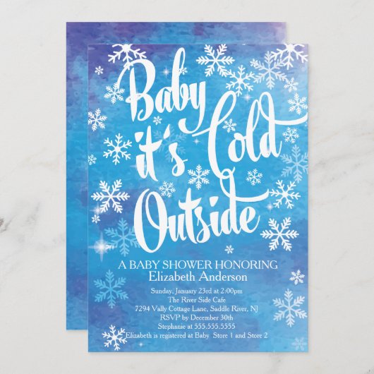 ベビー外は寒い男の子の冬の赤ちゃんシャワー 招待状 (正面/裏面)