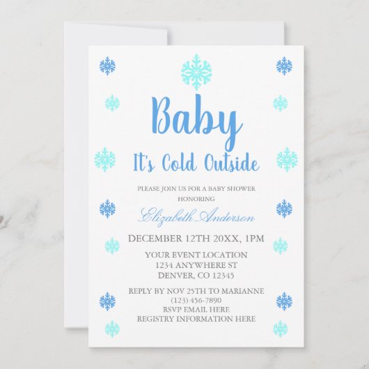 ベビー外は寒い男の子の冬の赤ちゃんシャワー 招待状 (正面)