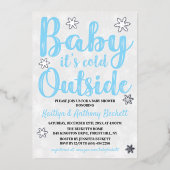 ベビー外は寒い男の子の冬の赤ちゃんシャワー 箔招待状 (正面)