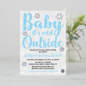 ベビー外は寒い男の子の冬の赤ちゃんシャワー 箔招待状 (立ち正面)