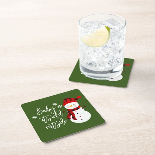 ベビー外は寒い雪だるまクリスマス スクエアペーパーコースター (インサイチュ)