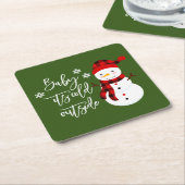 ベビー外は寒い雪だるまクリスマス スクエアペーパーコースター (アングル)