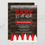 ベビー外は寒い雪の赤いベビーシャワー 招待状 (正面/裏面)