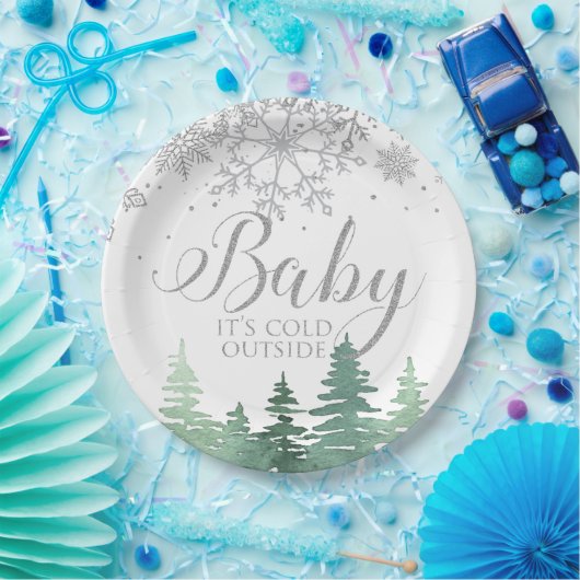ベビー外は寒い雪片や木 ペーパープレート (パーティー)