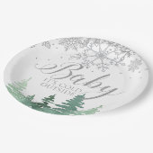 ベビー外は寒い雪片や木 ペーパープレート (アングル)