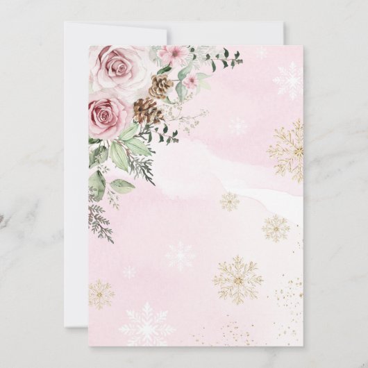 ベビー外は寒い鹿ピンクの金ゴールド赤ちゃんシャワー 招待状 (裏面)