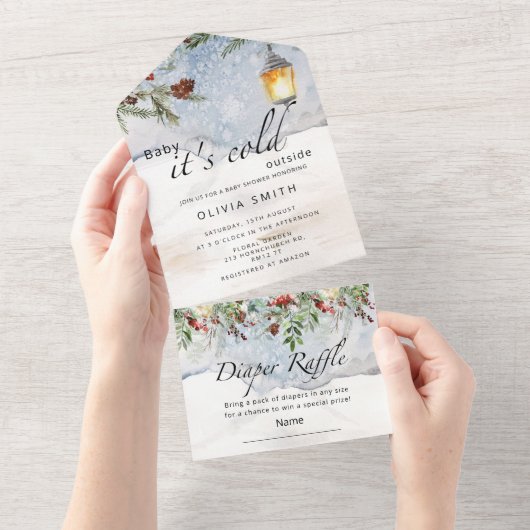 ベビー外は寒い1つの招待状 オールインワン招待状 (貼ってはがせる)