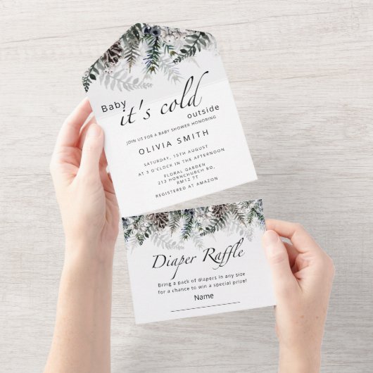 ベビー外は寒い1つの招待状 オールインワン招待状 (貼ってはがせる)