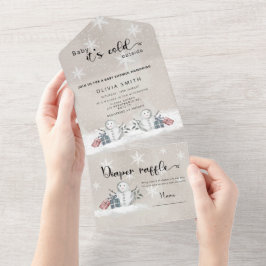 ベビー外は寒い1つの招待状 オールインワン招待状