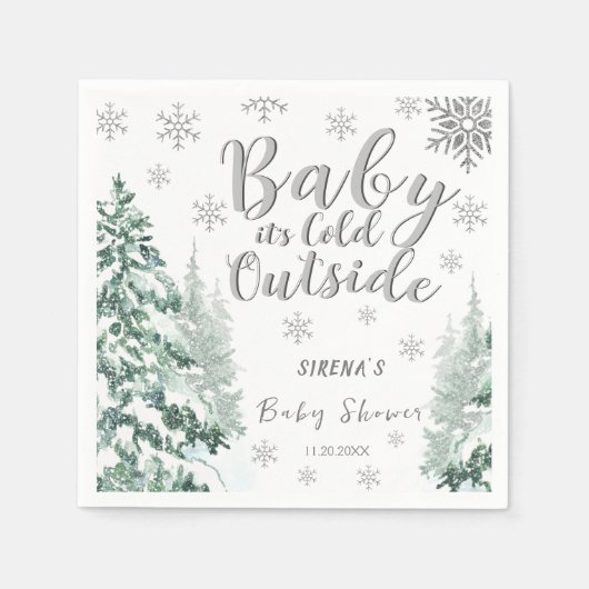 ベビー外は寒い |ウィンターシルバー赤ちゃんシャワー スタンダードカクテルナプキン (正面)