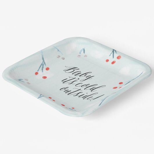 「ベビー外は寒い！」 ウィンターベビーシャワープレート ペーパープレート (傾斜あり)