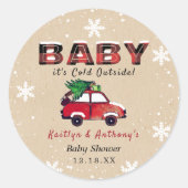 ベビー外は寒い |クリスマスベビーシャワー ラウンドシール (正面)