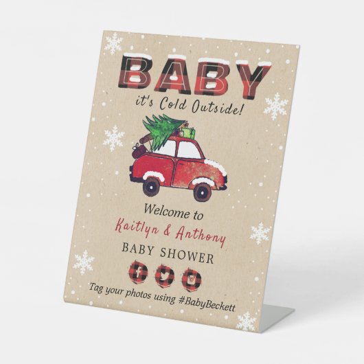 ベビー外は寒い |クリスマスベビーシャワー 台座サイン (正面)