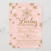 ベビー外は寒い、ピンクと金ゴールドシャワー 招待状 (正面/裏面)