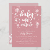 ベビー外は寒い |ピンクガールのベビーシャワー 招待状 (正面/裏面)