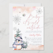 ベビー外は寒い、ベビーシャワー冬ペンギン 招待状 (正面)