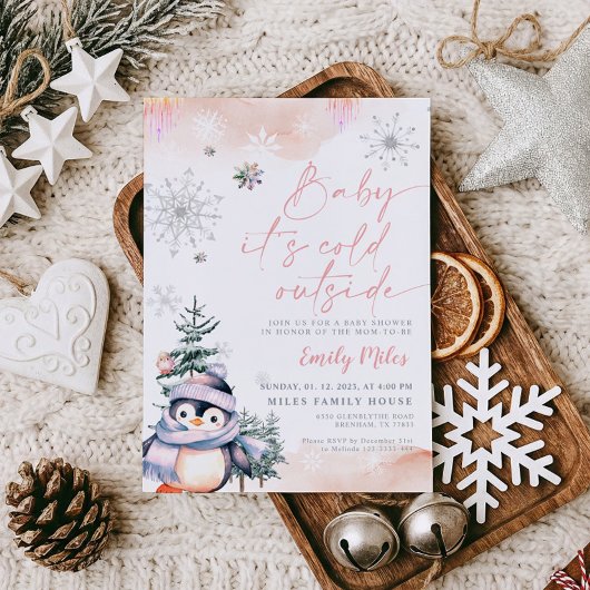 ベビー外は寒い、ベビーシャワー冬ペンギン 招待状