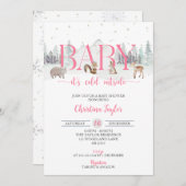 ベビー外は寒い、冬のベビーガールシャワー 招待状 (正面/裏面)