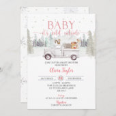 ベビー外は寒い、冬のベビーガールシャワー 招待状 (正面/裏面)