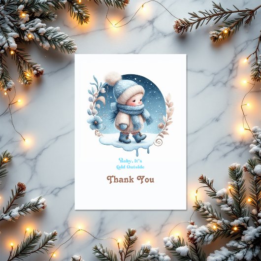 「ベビー外は寒い」冬の赤ちゃんシャワー サンキューカード