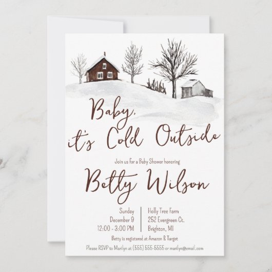 ベビー外は寒い、冬の農場の赤ちゃんシャワー 招待状 (正面)