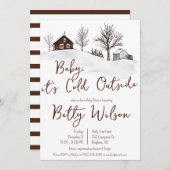 ベビー外は寒い、冬の農場の赤ちゃんシャワー 招待状 (正面/裏面)
