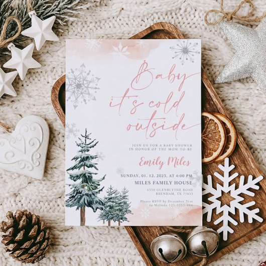 ベビー外は寒い、女の子の赤ちゃんシャワー冬 招待状