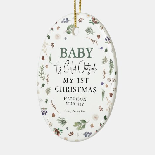「ベビー外は寒い」私の最初のクリスマスフォトチェア セラミックオーナメント (左)