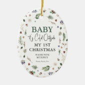 「ベビー外は寒い」私の最初のクリスマスフォトチェア セラミックオーナメント (正面)