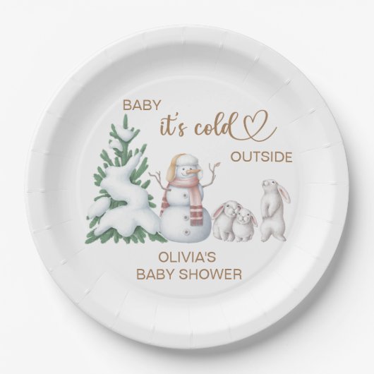 ベビー外は寒い。赤ちゃんシャワー。 ペーパープレート (正面)