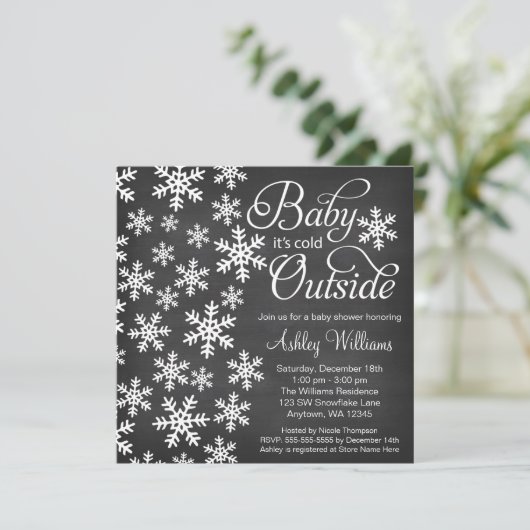 ベビー外は寒い。黒板ベビーシャワー 招待状 (スタンド正面)