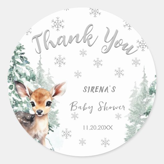 ベビー外は寒い | Fawn Winter Baby Shower ラウンドシール (正面)