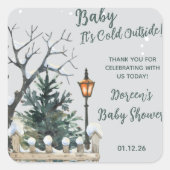 ベビー外は寒く、冬をテーマにした赤ちゃんシャワー スクエアシール (正面)