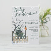ベビー外は寒く、冬をテーマにした赤ちゃんシャワー 招待状 (スタンド正面)
