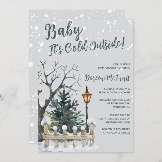 ベビー外は寒く、冬をテーマにした赤ちゃんシャワー 招待状 (正面/裏面)