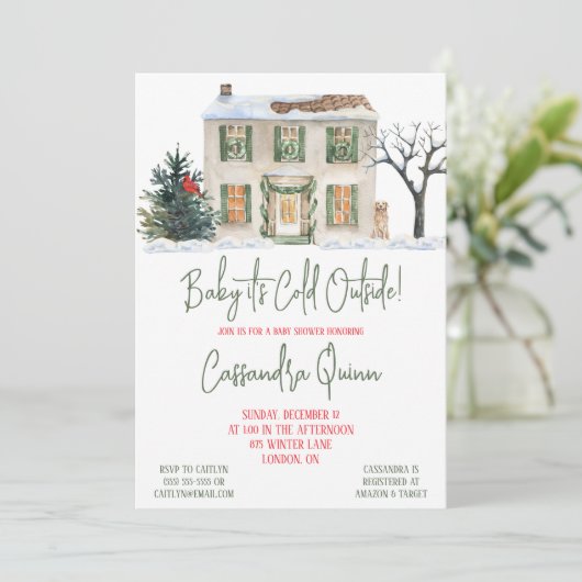 ベビー外は寒く、冬をテーマにした赤ちゃんシャワー 招待状 (スタンド正面)